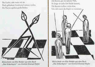 Illustration schwarz-wei Holzschnitt Gedicht Das Schachspiel
