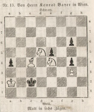 Schachaufgabe Matt in sechs Zgen von Konrad Bayer 1858