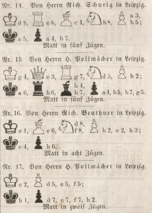 Schachkompositionen von Richard Schurig, Herrmann Pollmcher und  Richard Beuthner 1858 in Leipzig