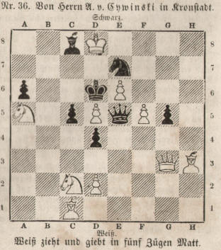 Schachkomposition von August Alexander Johann von Cywinski de Puchala 1859