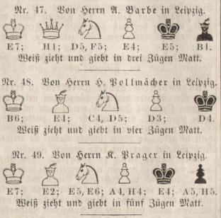 Problemschach 1860 Schachkomponisten Albert Barbe, Hermann Pollmcher und K. Prager in Leipzig