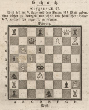 Schach Aufgabe 27 Wei soll im 8. Zuge mit dem Turm H1 Matt geben