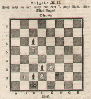 Schach von Silas Angas, Wei zieht an und macht mit dem 7. Zuge Matt.