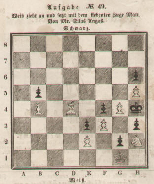 Schach Aufgabe von Silas Angas 1844, Matt in sieben Zgen