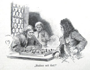 Schachpartie von Herzog Ludwig Rudolf von Braunschweig gegen den Dorfschulzen Sllig auf Schloss Blankenburg im Harz