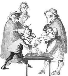 chess discussion. Cartoon  by the artist  Uwe Holstein