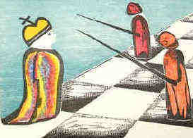 le roi du jeu d'checs, gravure sur bois par l'artiste Elke Rehder