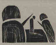 pions du jeu d'checs, gravure sur bois par l'artiste Elke Rehder