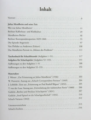 Inhaltsverzeichnis zu Julius Mendheim von Arno Nickel, Berlin Edition Marco
