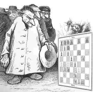 Schachstudien Karikatur von Uwe Holstein, Cartoons zum Thema Schach und Schachspiel