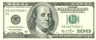 Benjamin Franklin auf der 100 US Dollar Banknote