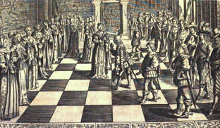 Harsdrffer: Detail des Kupferstichs "Das lebendige Schachspiel"