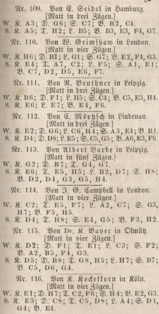 Problemschach 1864 Schachkomponisten und mehrere Schachaufgaben