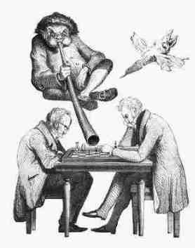 chess coach, illustration by Uwe Holstein for a German book on chess history