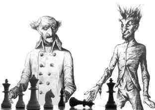 chess players caricature. A cartoon by the artist Uwe Holstein for a chess book on chess history
