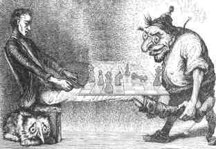chess problems, a caricatur by the artist Uwe Holstein about a problematic situation playing chess