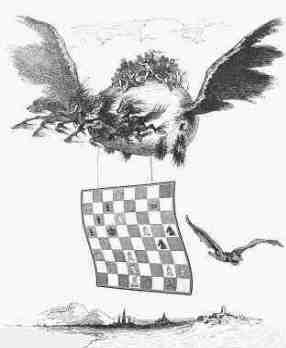 chess promotion, illustration by the artist Uwe Holstein for a German chess book on chess history