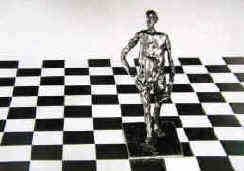 échecs Installation d'art avec un sculpture en bronze, objet d'art de l'artiste Elke Rehder